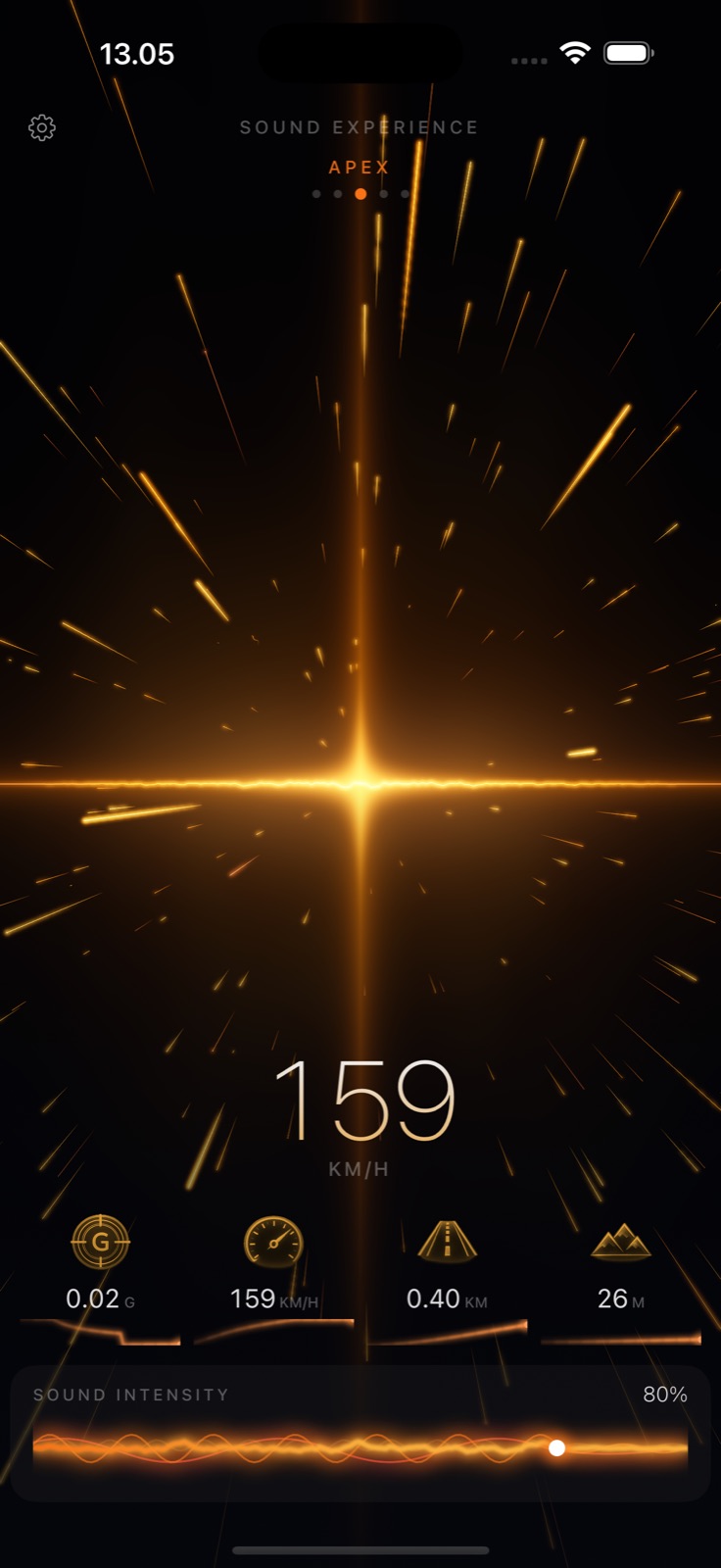 Drivescape APEX theme — golden starburst at speed