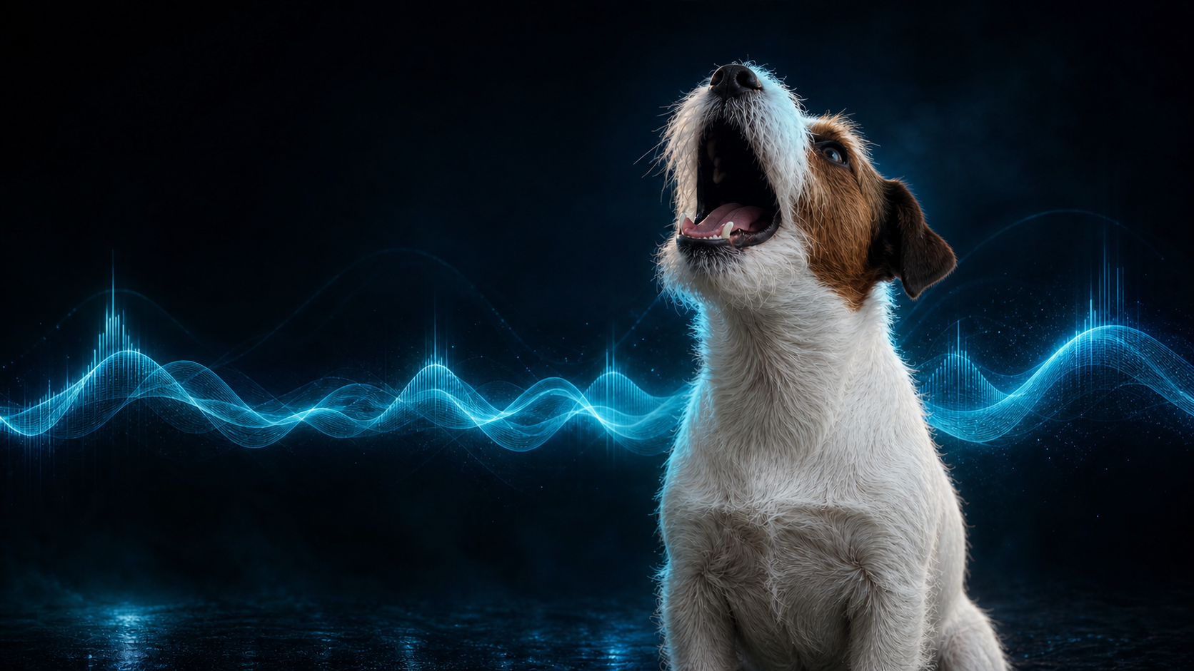 A terrier surrounded by an acoustic waveform
