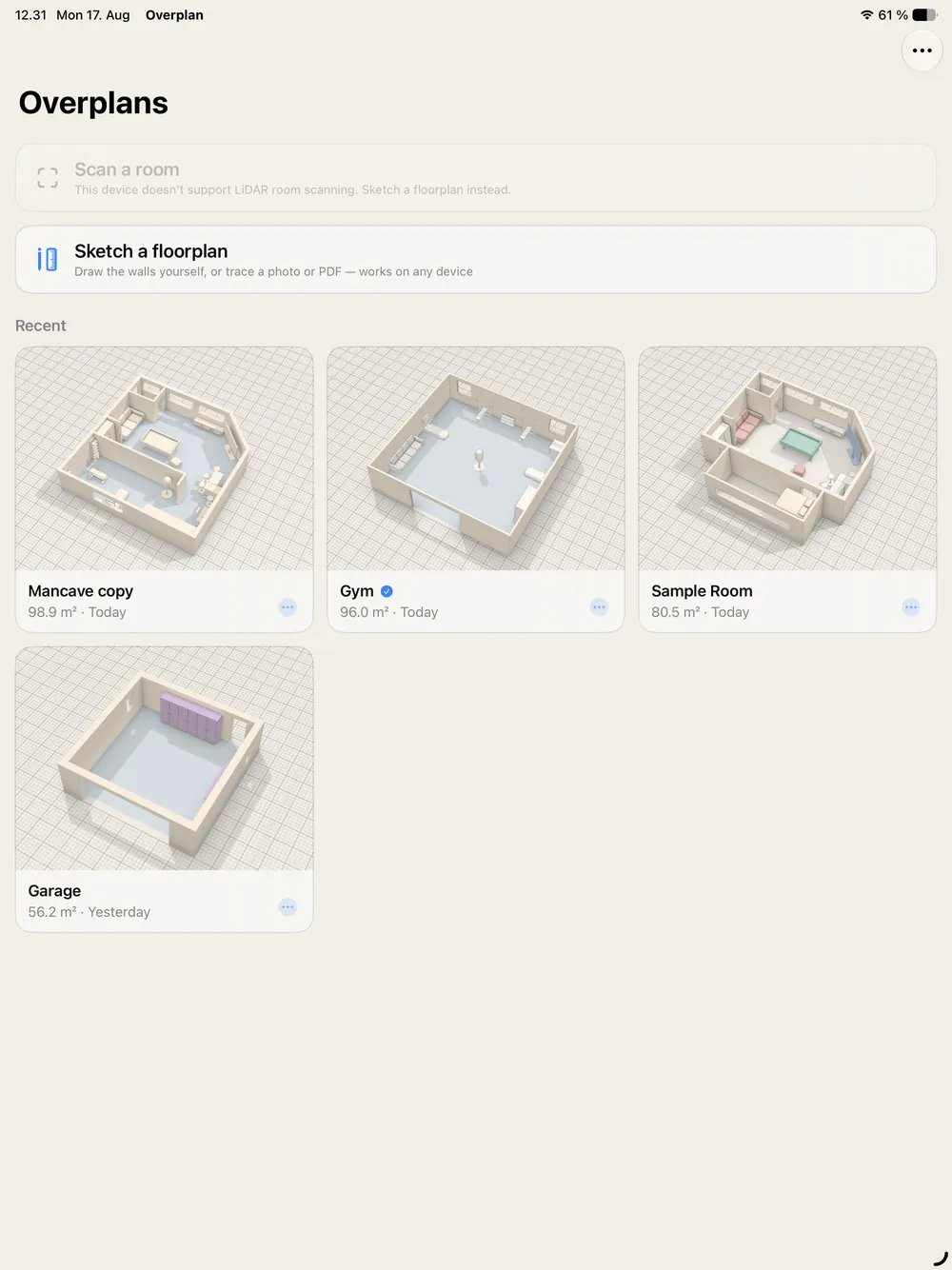 The Overplan library on iPad