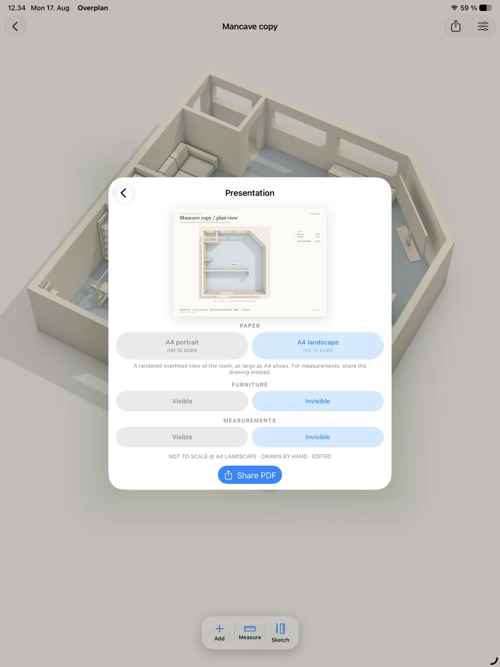 A presentation sheet previewed on iPad