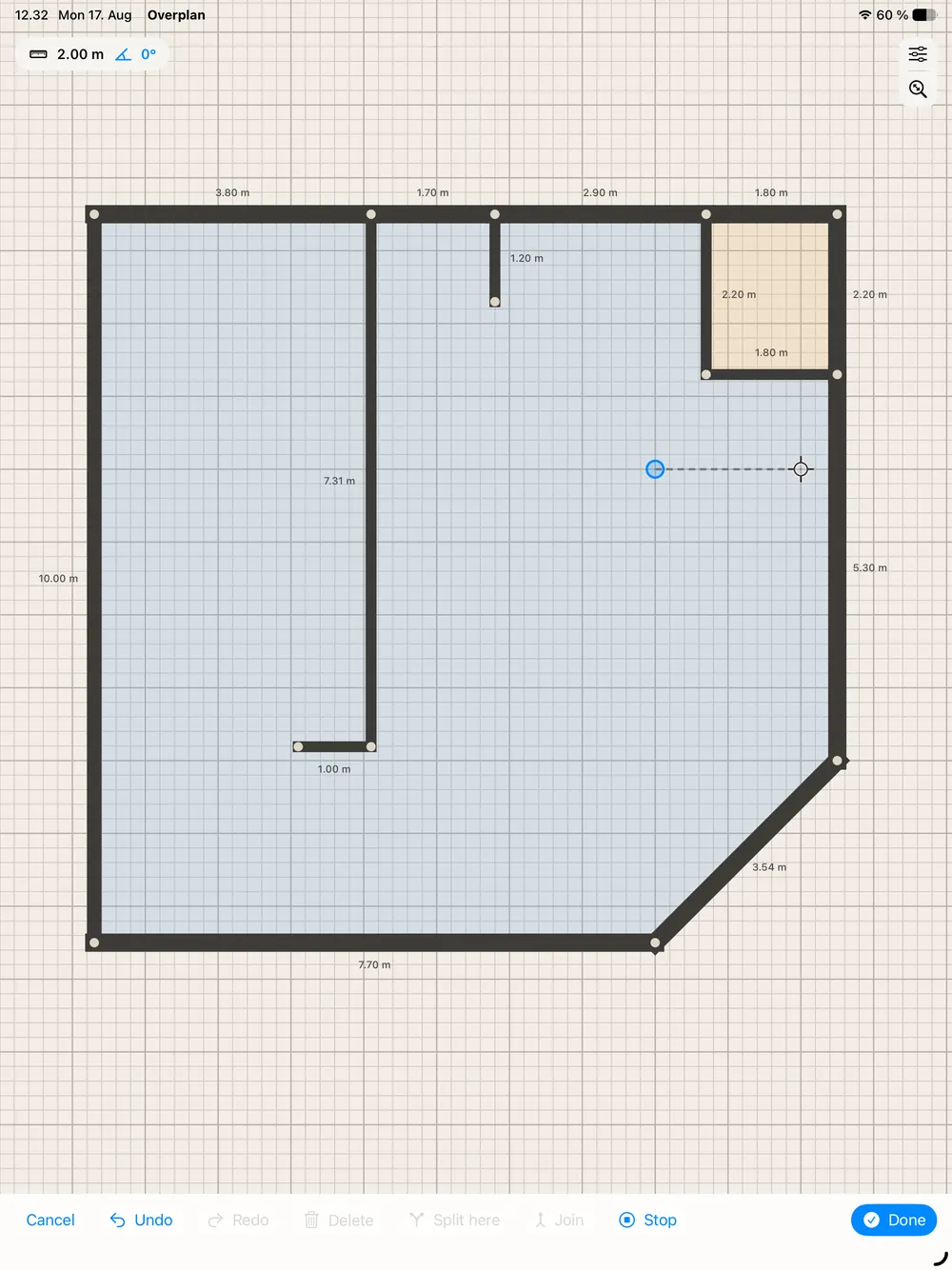 Sketching a plan on iPad, with room to draw
