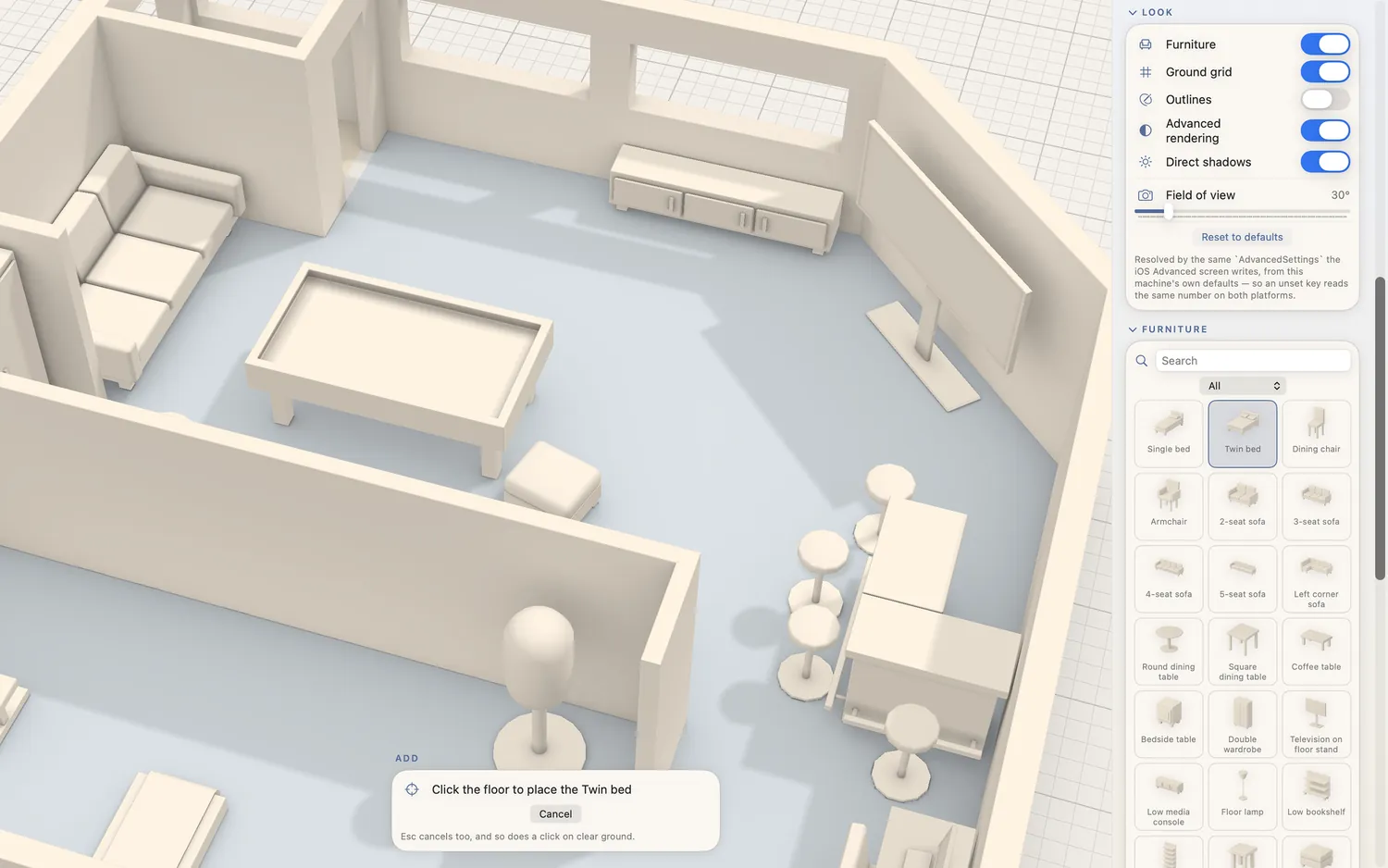 The furniture library in the Mac sidebar
