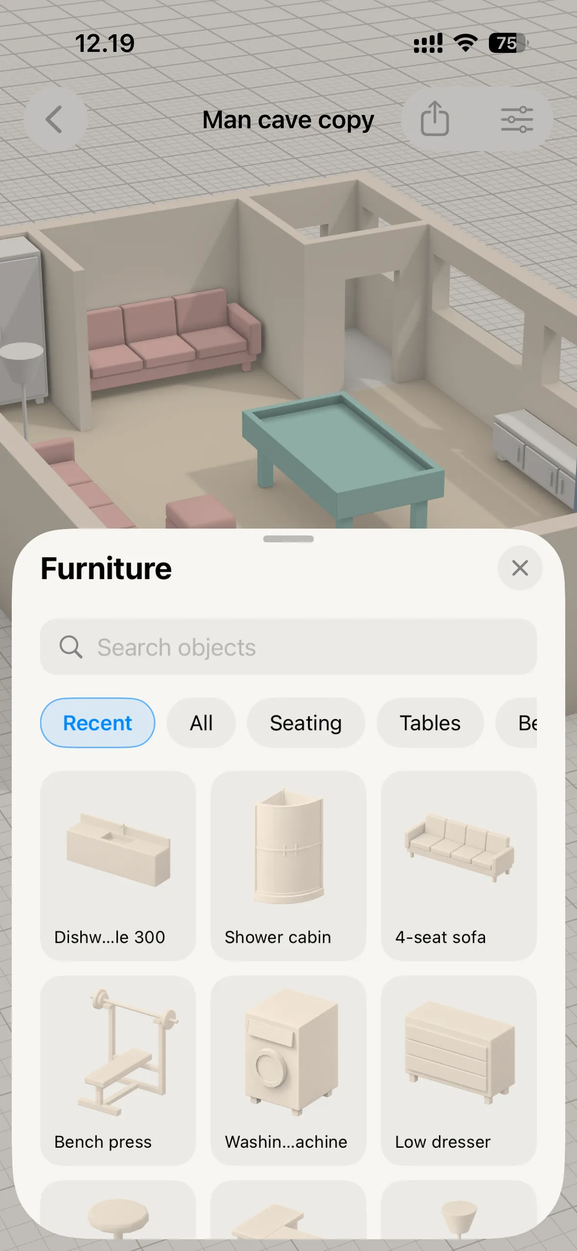 The furniture library on iPhone