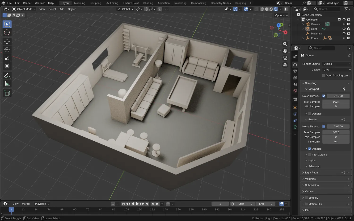 The exported room open in Blender with clean geometry