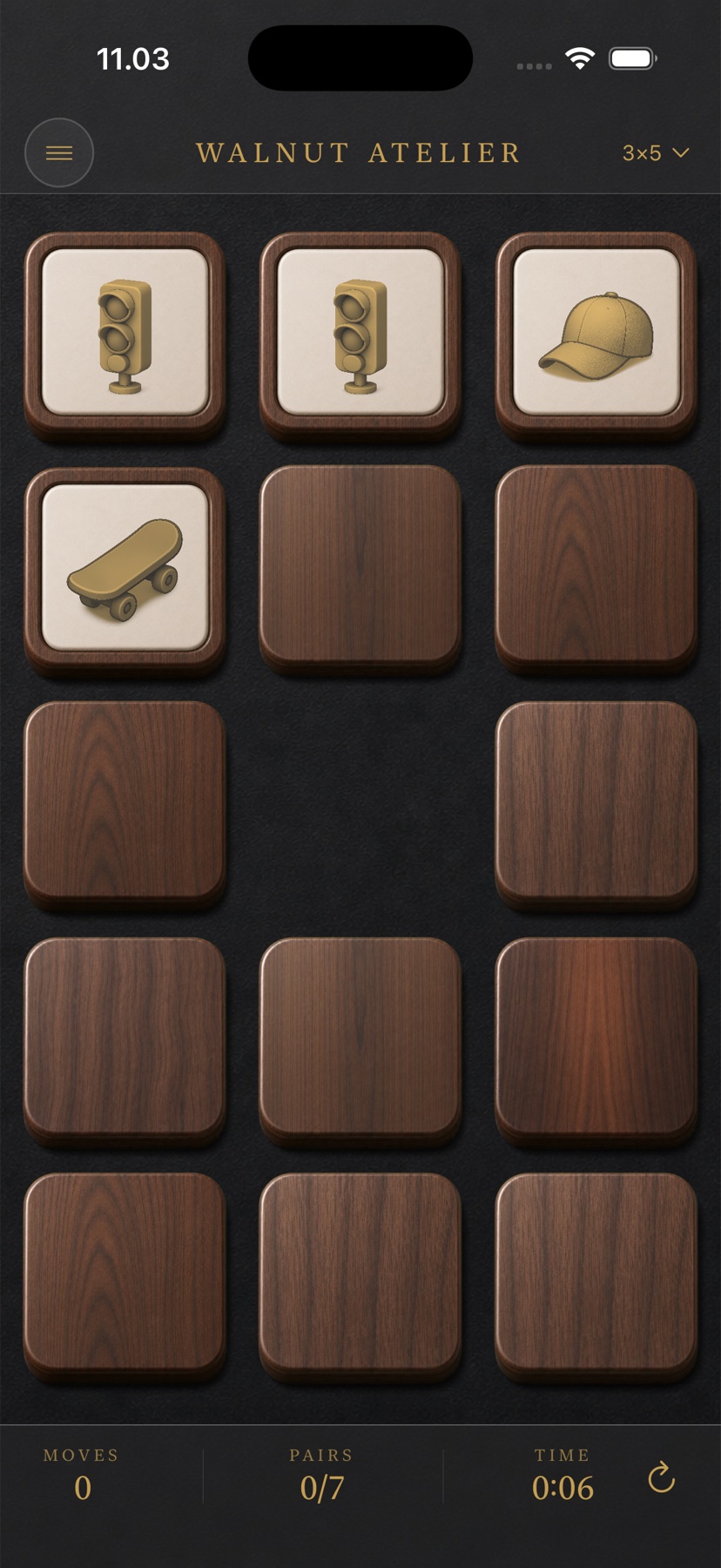 Current Overtiles walnut board with thick, rounded tiles